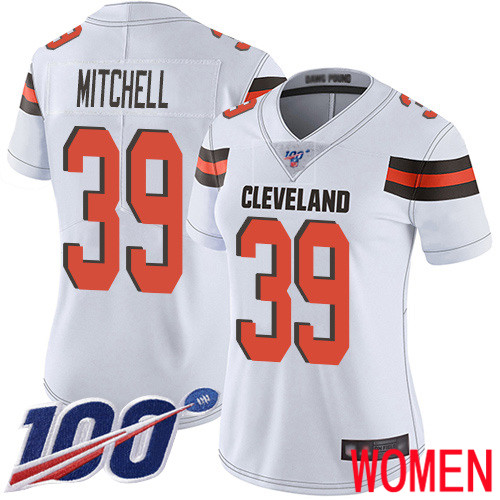 Cleveland Browns Terrance Mitchell Women White Limited Jersey #39 NFL Football Road 100th Season Vapor Untouchable